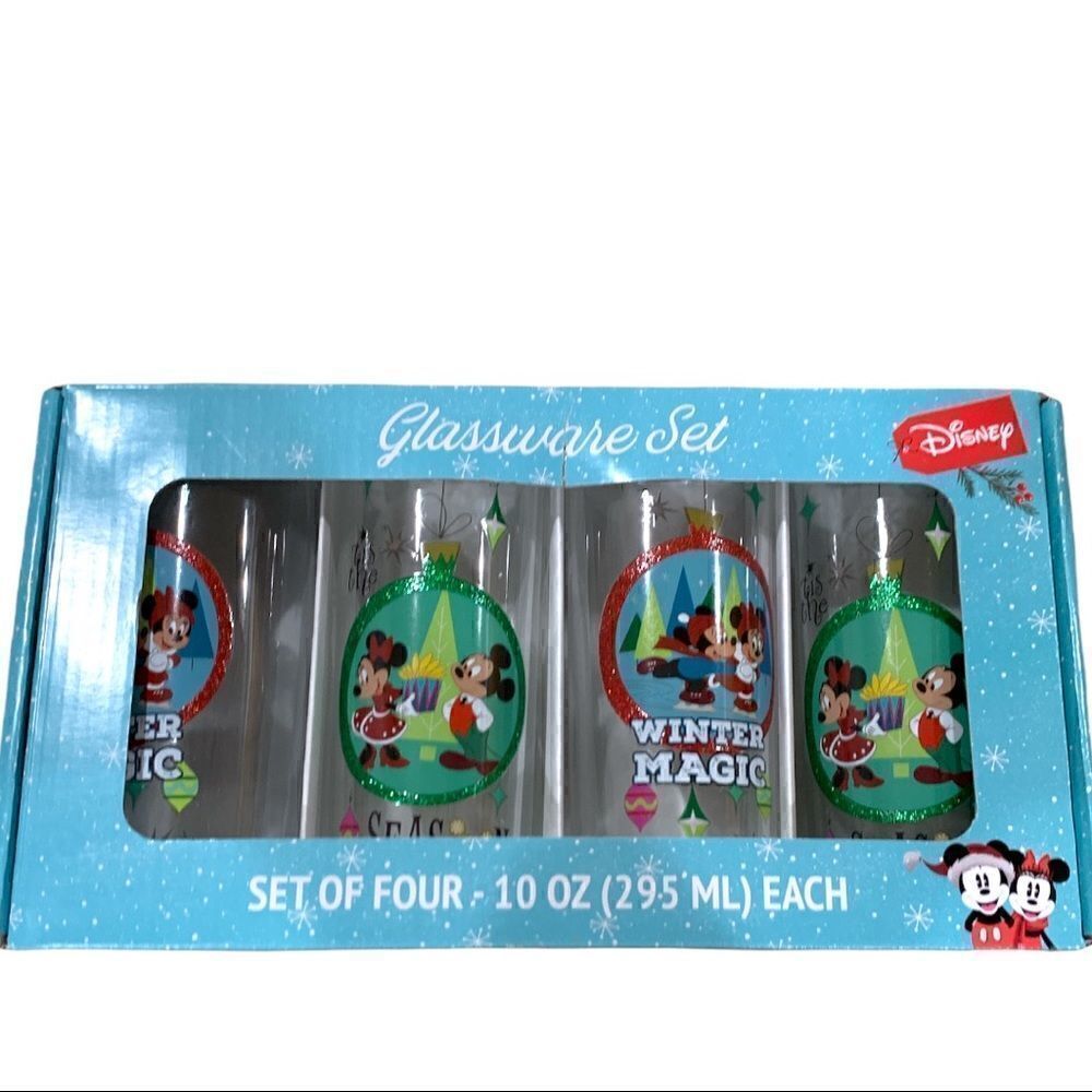 NIB Disney Mickey Mouse Christmas Glass Set of 4